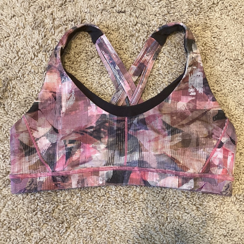 Lululemon Stash N' Run Sun Dazed Pink Multicolor Sports Bra Women’s 10